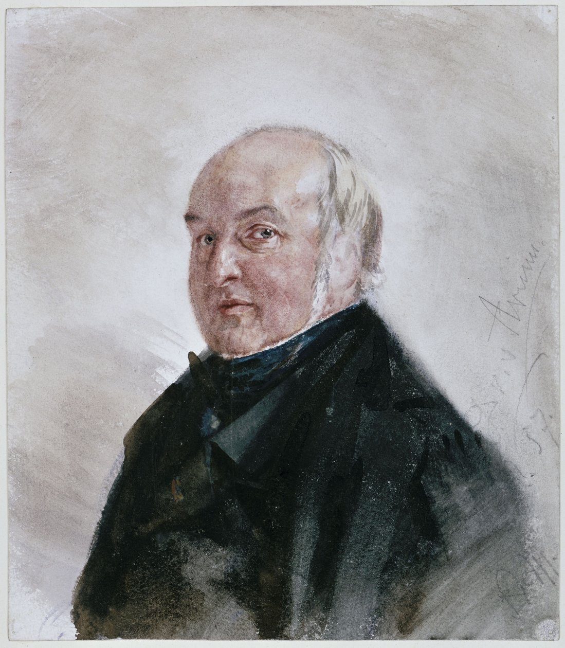 Retrato do Dr. von Arnim, retrato de meio corpo virado para a esquerda de Adolph Menzel
