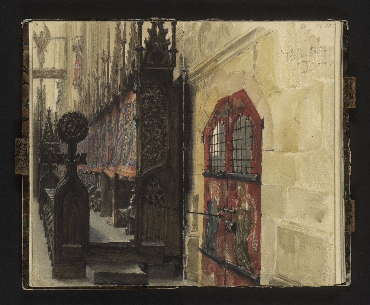 Vista dos bancos do coro na Catedral de Halberstadt de Adolph Menzel
