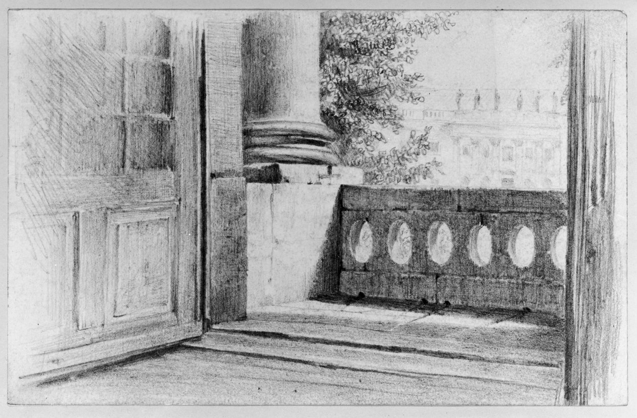 Vista da Biblioteca Real para o saliente central da fachada lateral leste da Ópera de Berlim de Adolph Menzel