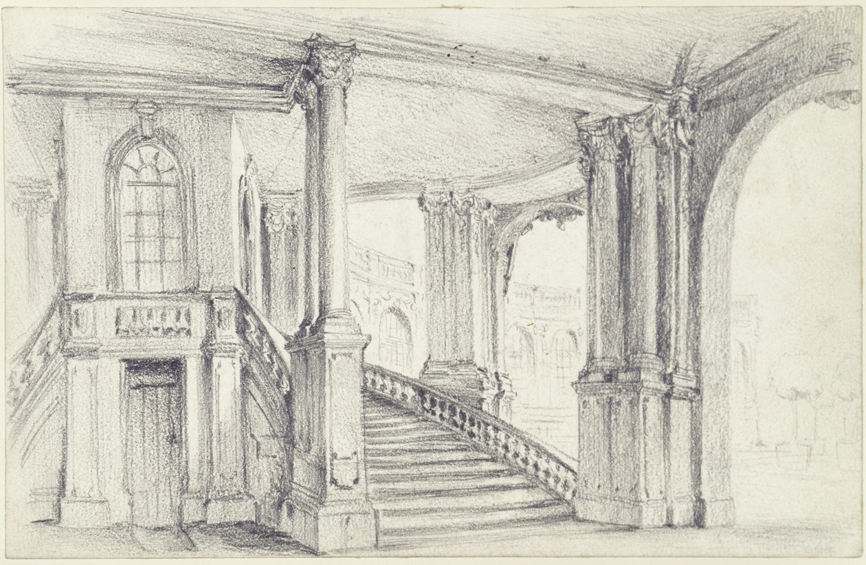 Vista, a partir do Pavilhão da Cidade, para a galeria de arcadas a sudeste do Zwinger, em Dresden de Adolph Menzel