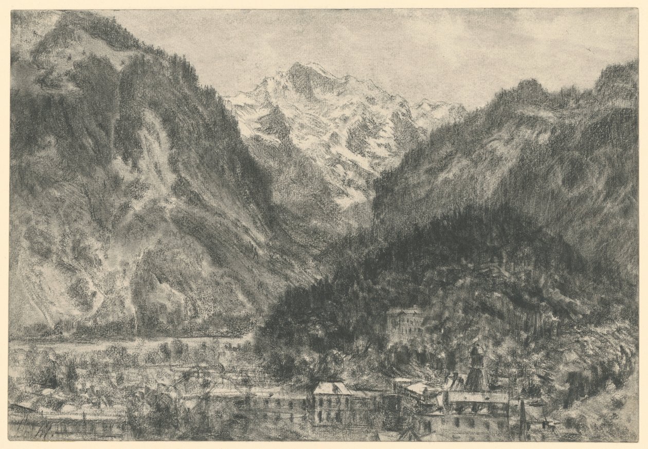 Vista sobre Interlaken para o maciço da Jungfrau de Adolph Menzel
