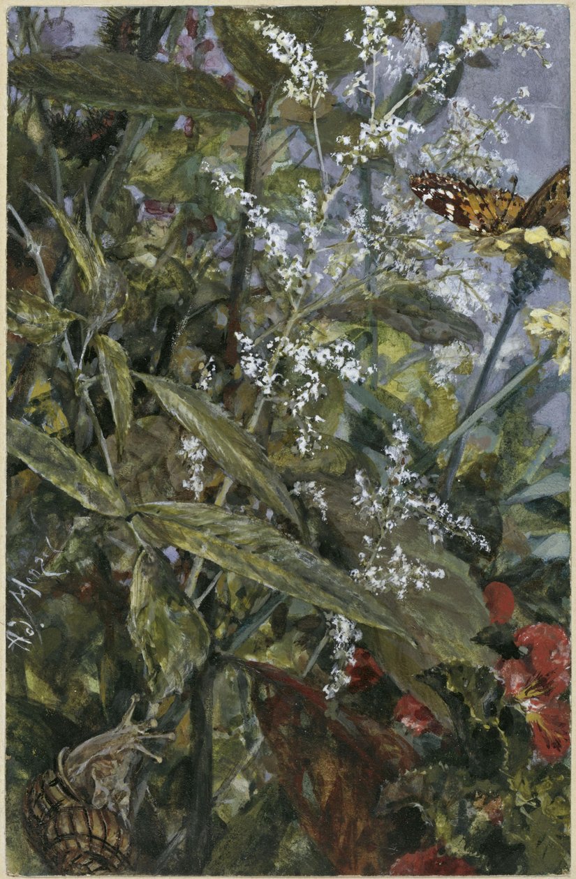 Flores com uma borboleta e um caracol. Do «Álbum das Crianças» de Adolph Menzel