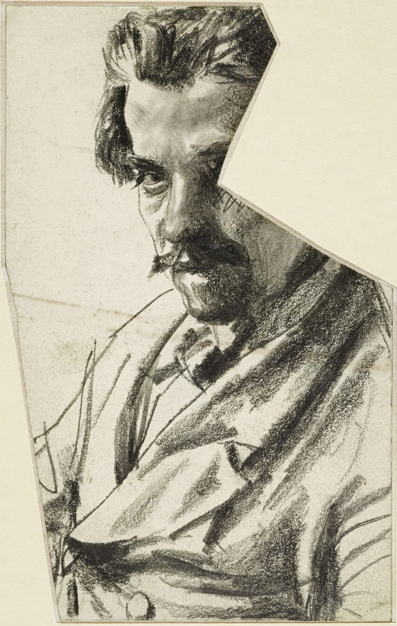 Retrato de meio corpo de um homem com barba, virado para a esquerda, com a cabeça voltada para o observador de Adolph Menzel