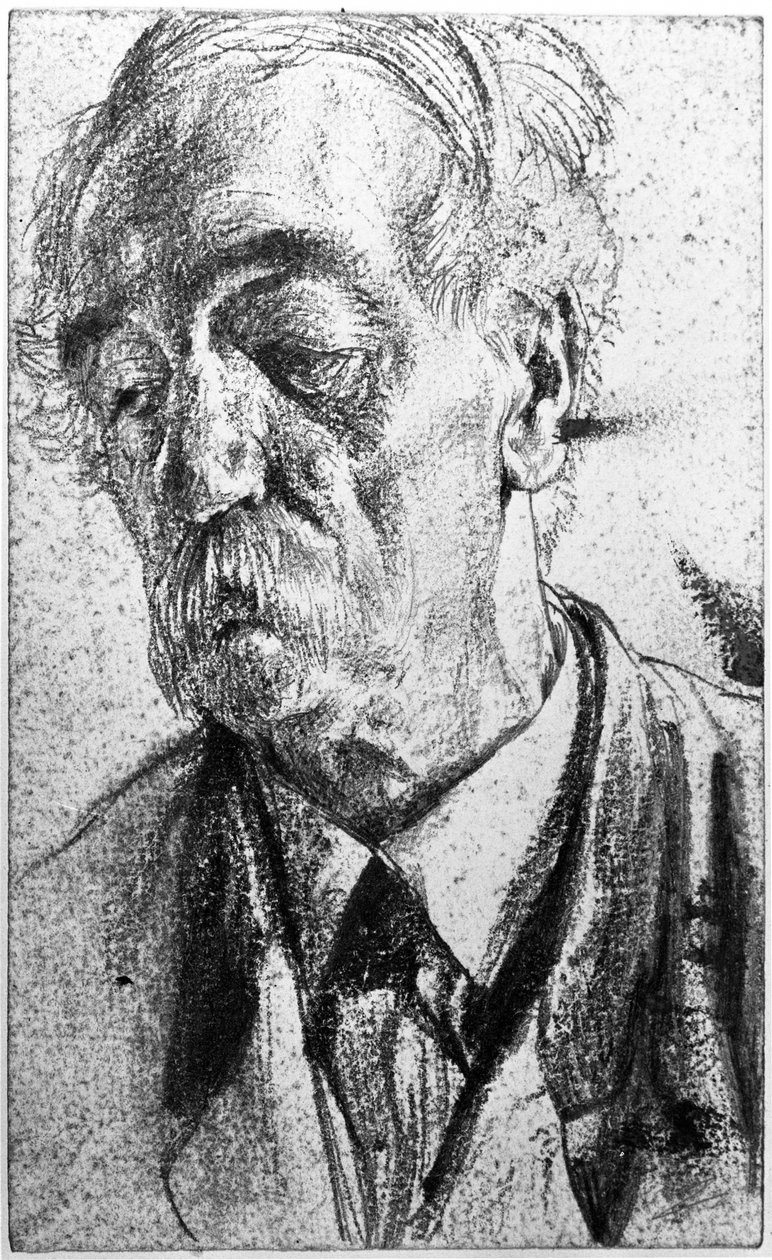 Retrato de meio corpo de um homem mais velho com bigode de Adolph Menzel