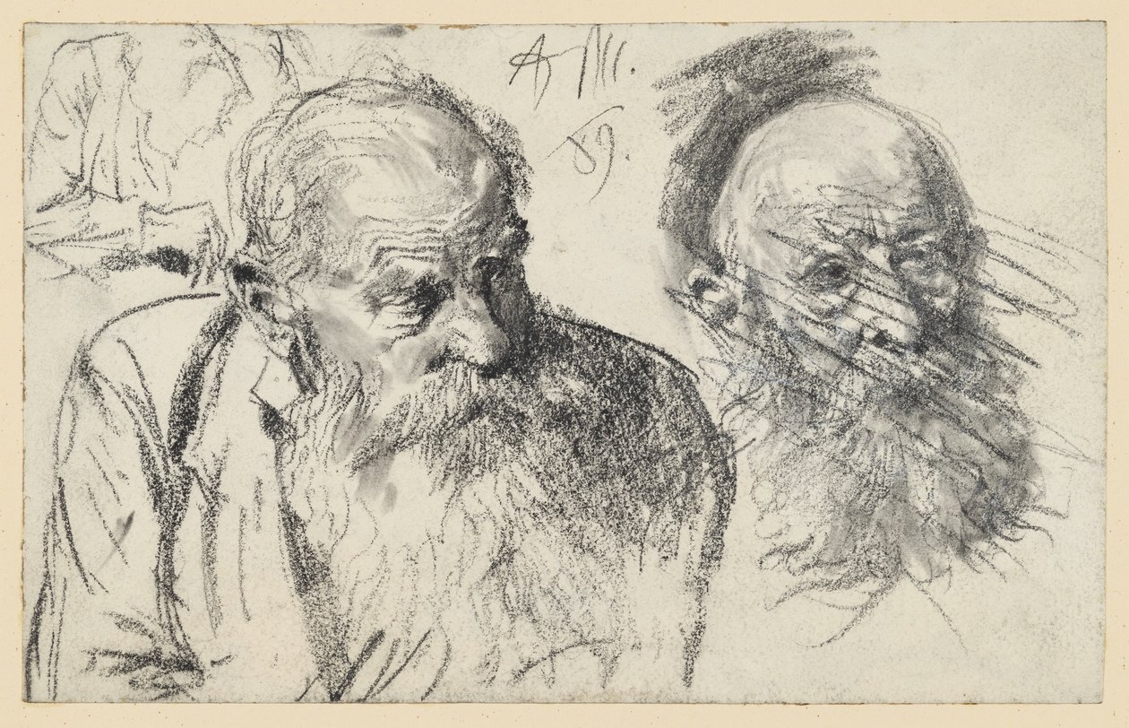 Retrato de busto de um velho barbudo e cabeça de um velho barbudo (rejeitado) de Adolph Menzel
