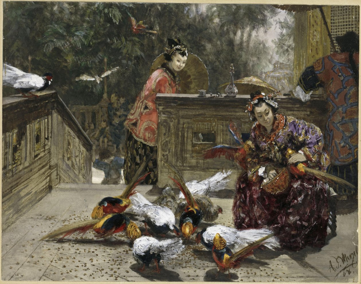Mulheres chinesas com faisões. Do «Álbum das Crianças» de Adolph Menzel