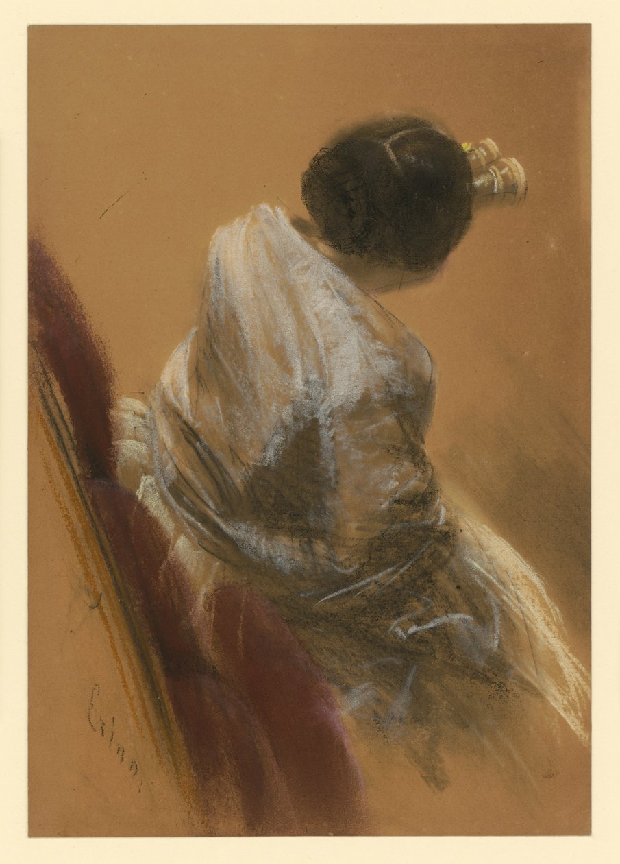 Dama numa poltrona com binóculos de ópera de Adolph Menzel