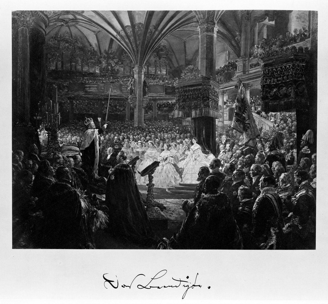 "A obra terminada"; fotografia do álbum da coroação de Adolph Menzel
