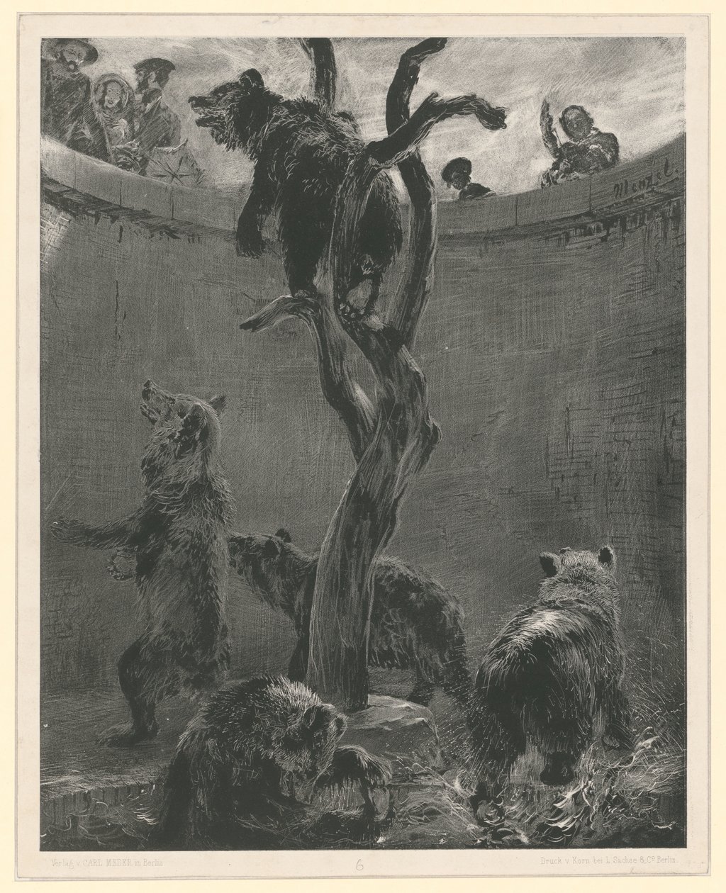 O recinto dos ursos no Jardim Zoológico. Folha 6 de: Experiências com pincel e espátula, Caderno 1 de Adolph Menzel