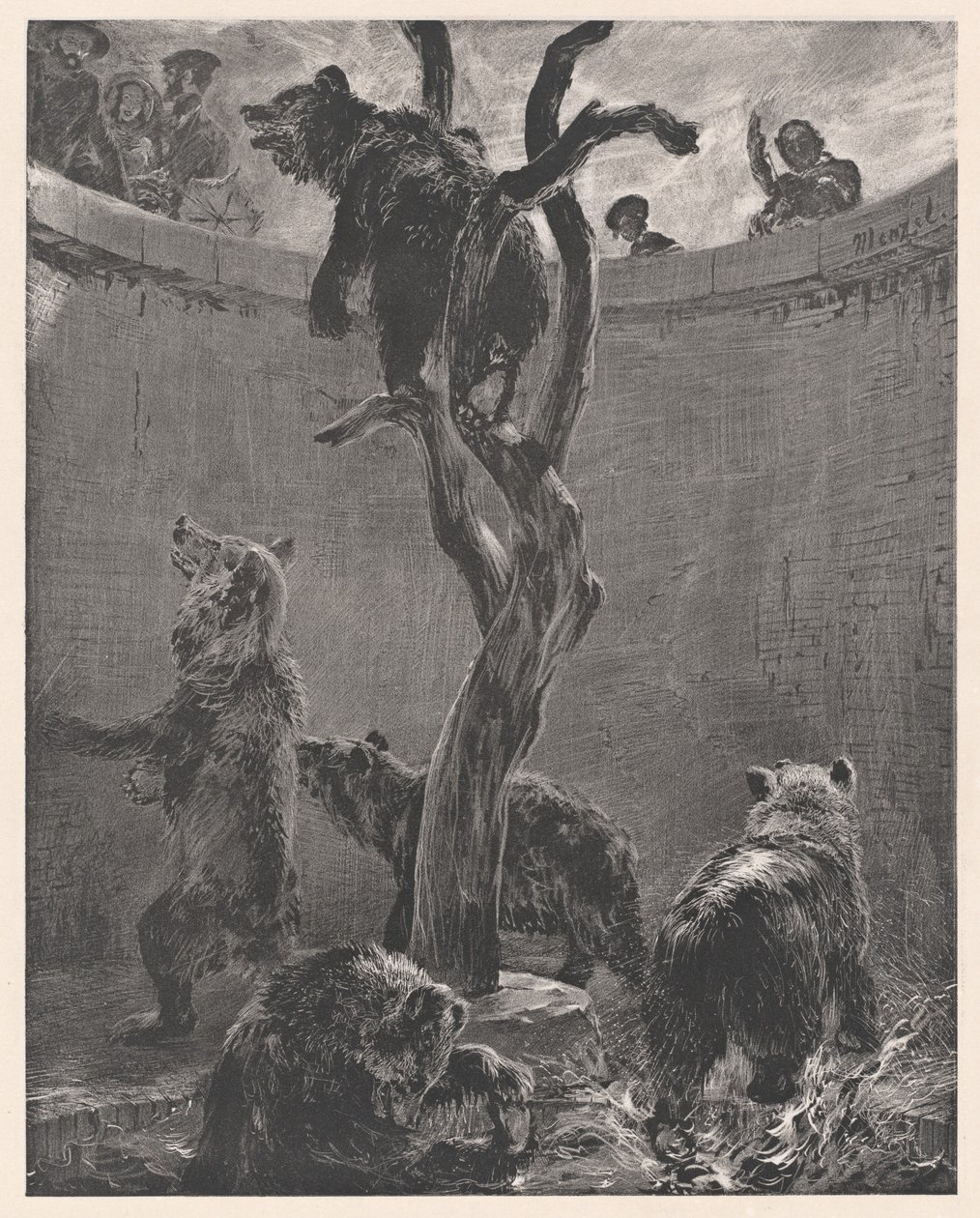 O recinto dos ursos no jardim zoológico (The Bear Pit in the Zoological Gardens) de Adolph Menzel