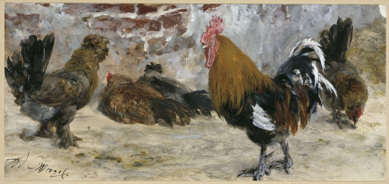 O galo e as galinhas. Do «Álbum das crianças» de Adolph Menzel