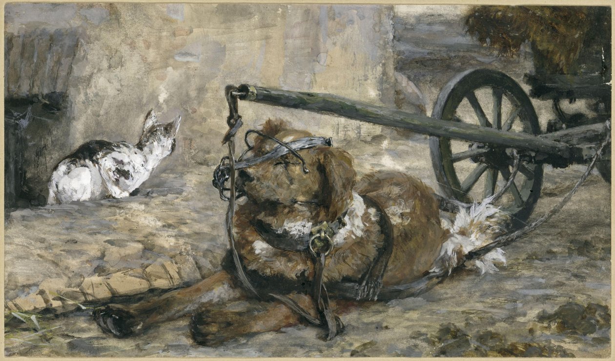 O cão de parar e o gato. Do "Álbum infantil" de Adolph Menzel