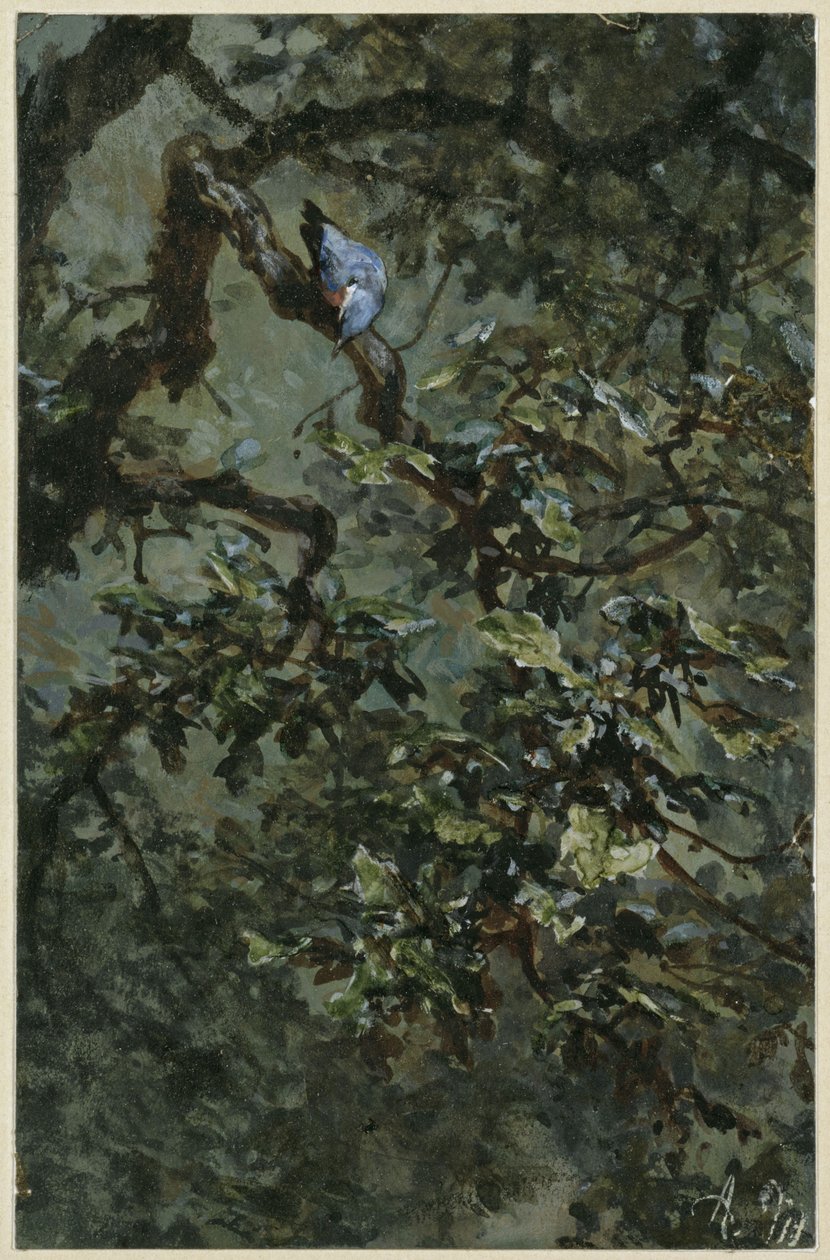 O pica-pau azul na folhagem. Do "Álbum das crianças" de Adolph Menzel
