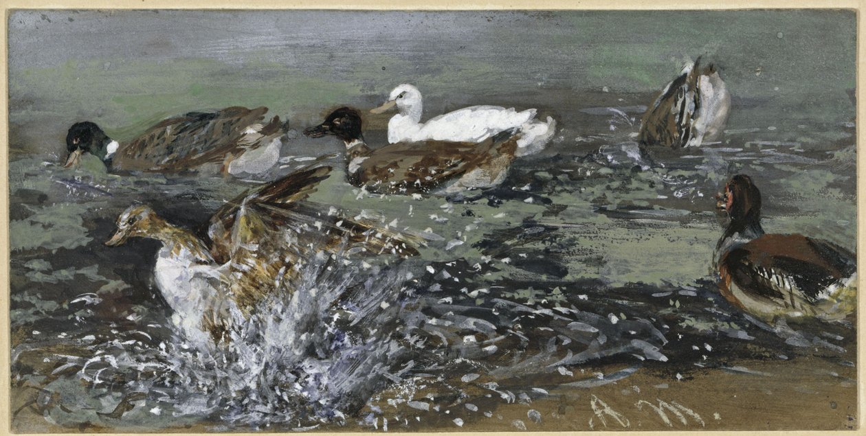 Os patos na água. Do «Álbum Infantil» de Adolph Menzel
