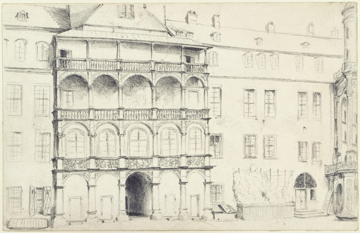 O lado norte do grande pátio do castelo em Dresda de Adolph Menzel