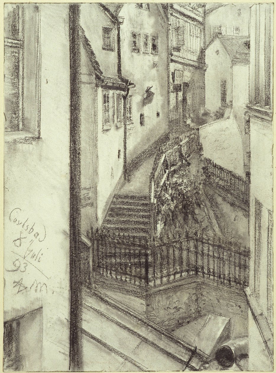 A Stiegengasse em Karlovy Vary de Adolph Menzel
