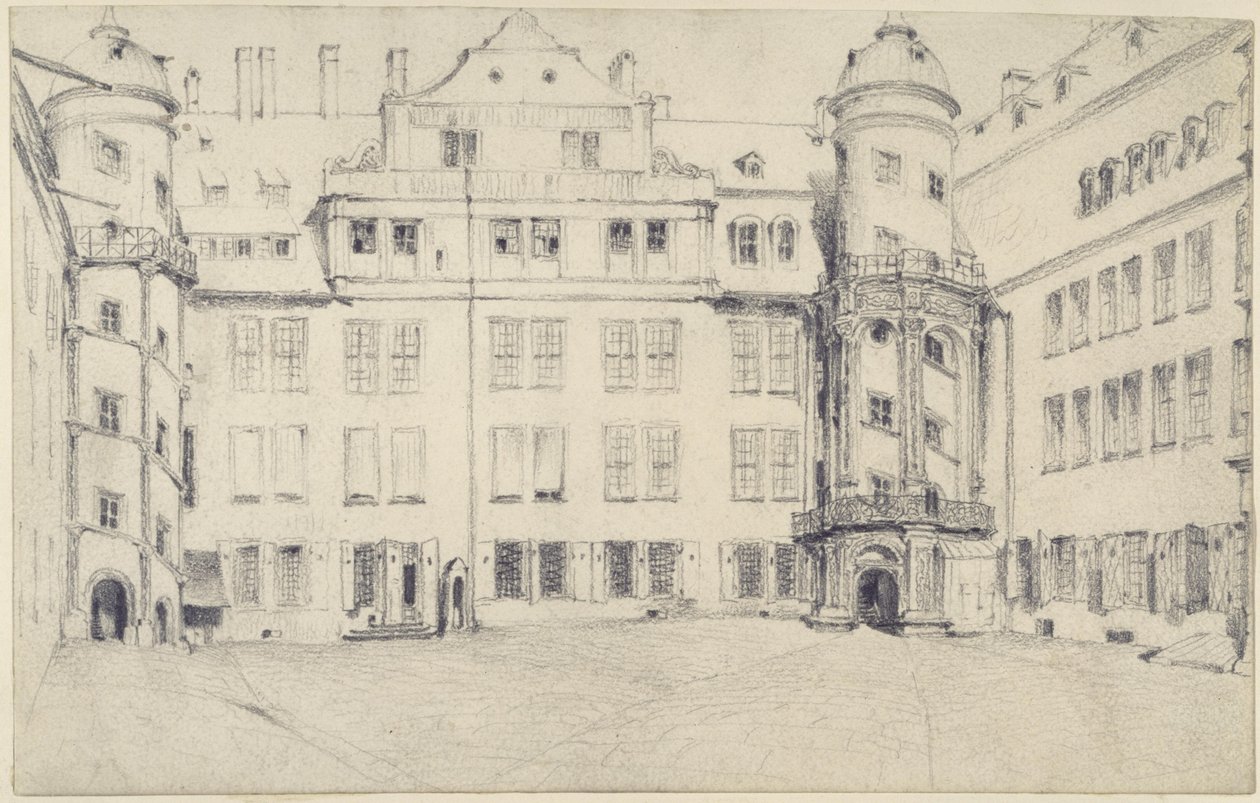 O lado oeste do grande pátio do castelo em Dresden de Adolph Menzel