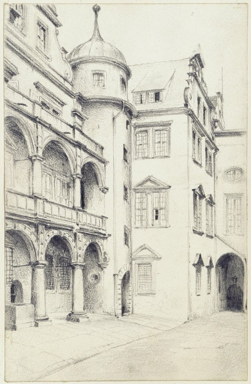 O canto sudoeste do Pátio Pequeno do Palácio, em Dresden de Adolph Menzel