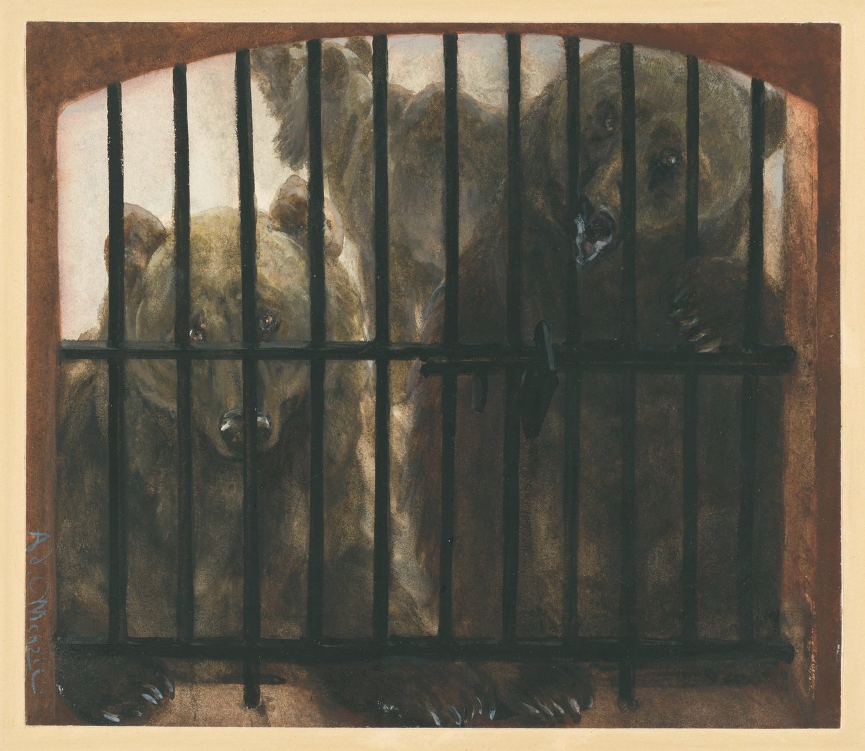 Três ursos numa jaula. Do «Álbum das Crianças» de Adolph Menzel