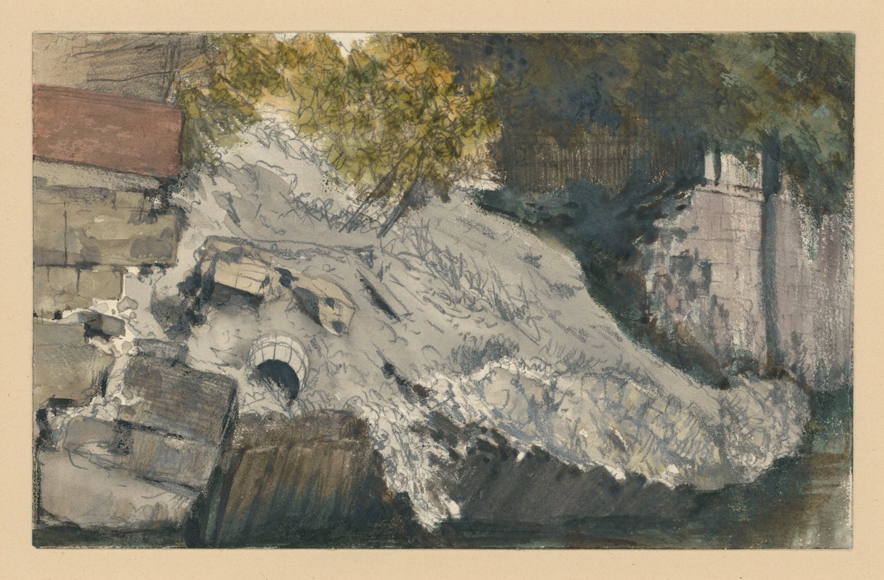Desmoronamento de um talude junto a um curso de água de Adolph Menzel