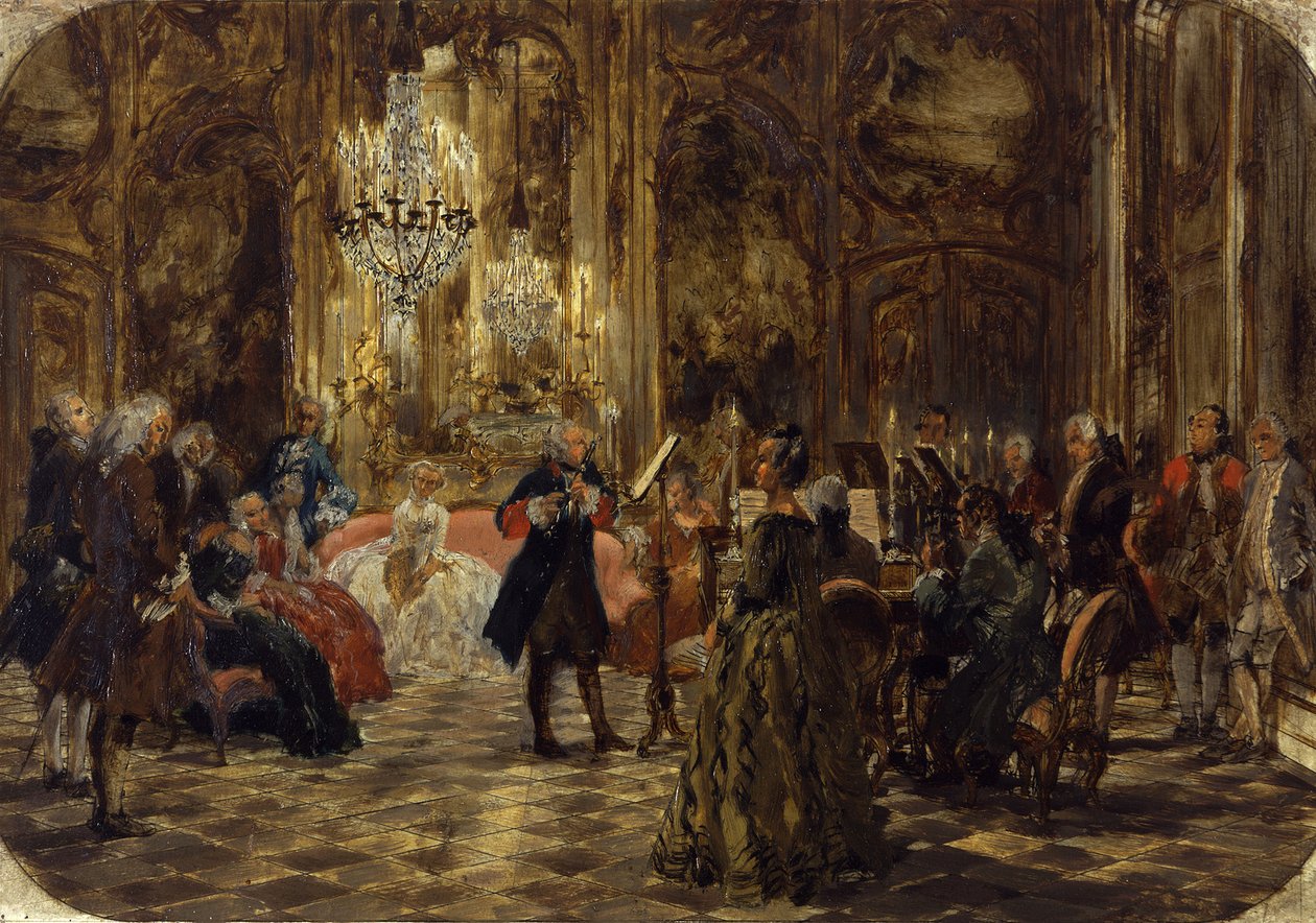 Concerto de flauta de Frederico, o Grande, em Sanssouci. Esboço de Adolph Menzel