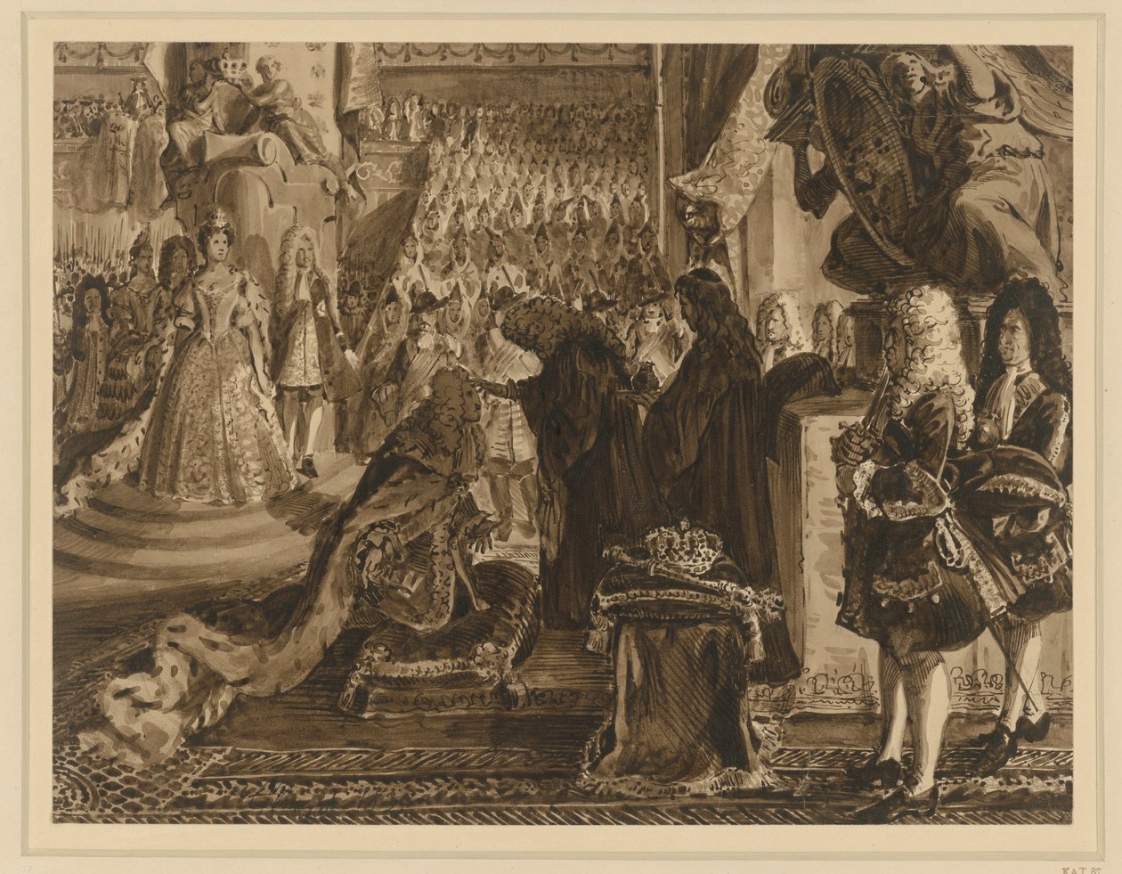 Frederico I, rei da Prússia, coroado em Königsberg a 18 de janeiro de 1701. Esboço para as «Memórias da História da Brandemburgo-Prússia» de Adolph Menzel