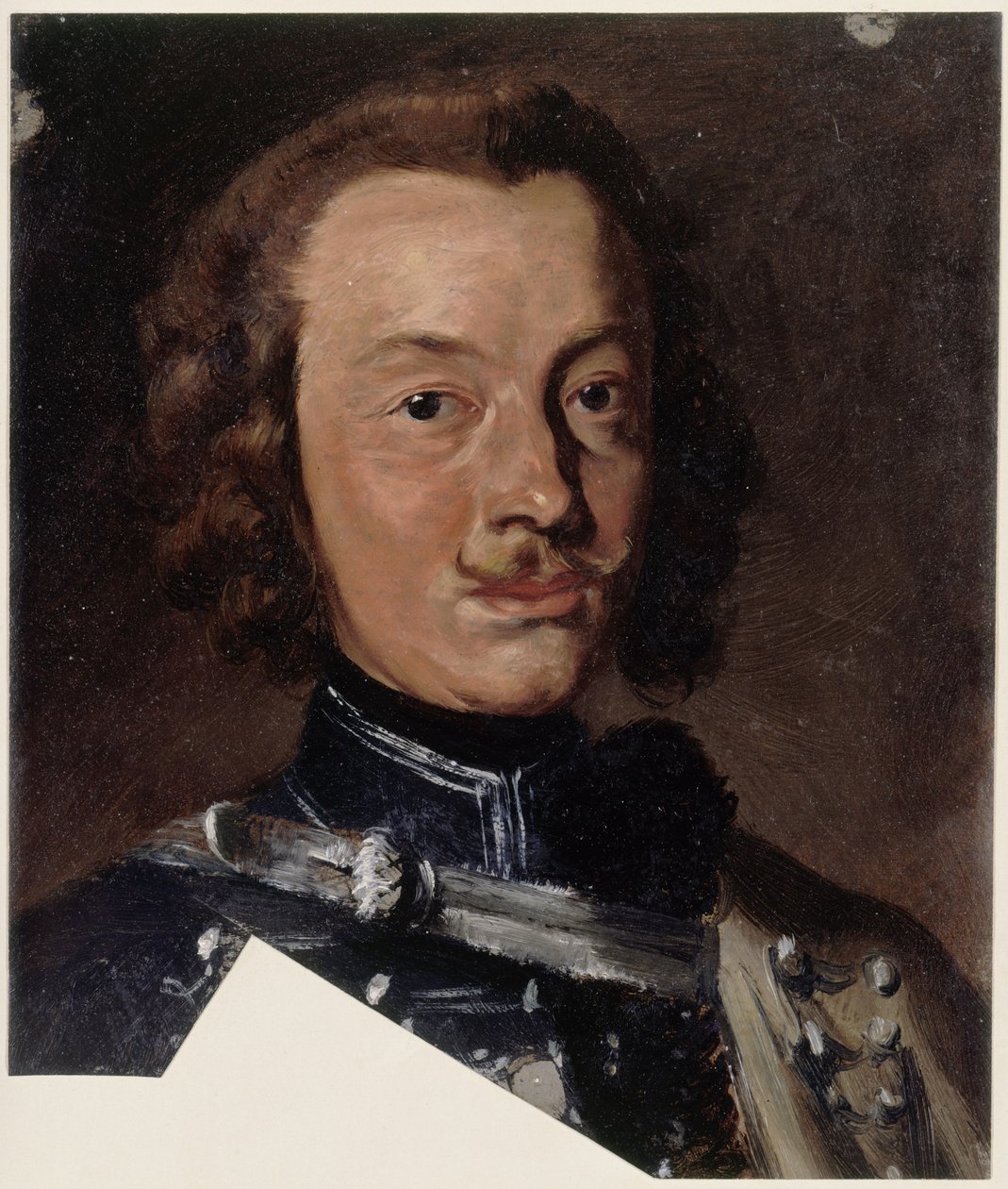 Friedrich Wilhelm Freiherr von Seydlitz-Kurzbach, general de cavalaria prussiano, comandante de esquadrão do Regimento de Hussardos n.º 4 (na imagem abaixo, detalhe do laço do dolman); cabeça virada para a direita, olhando em frente de Adolph Menzel