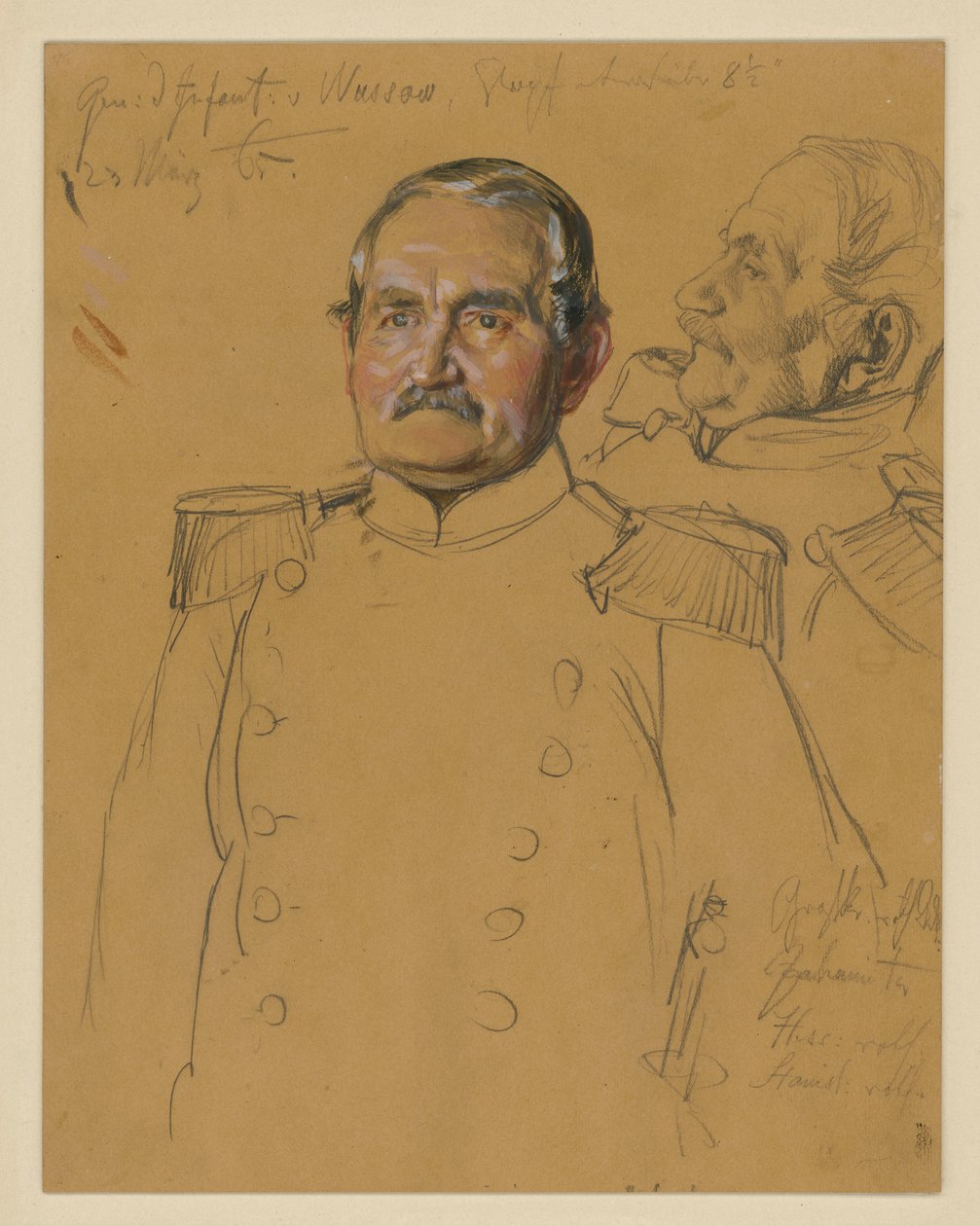 General von Wussow, esboço de retrato para «A Coroação de Guilherme I em Königsberg» de Adolph Menzel