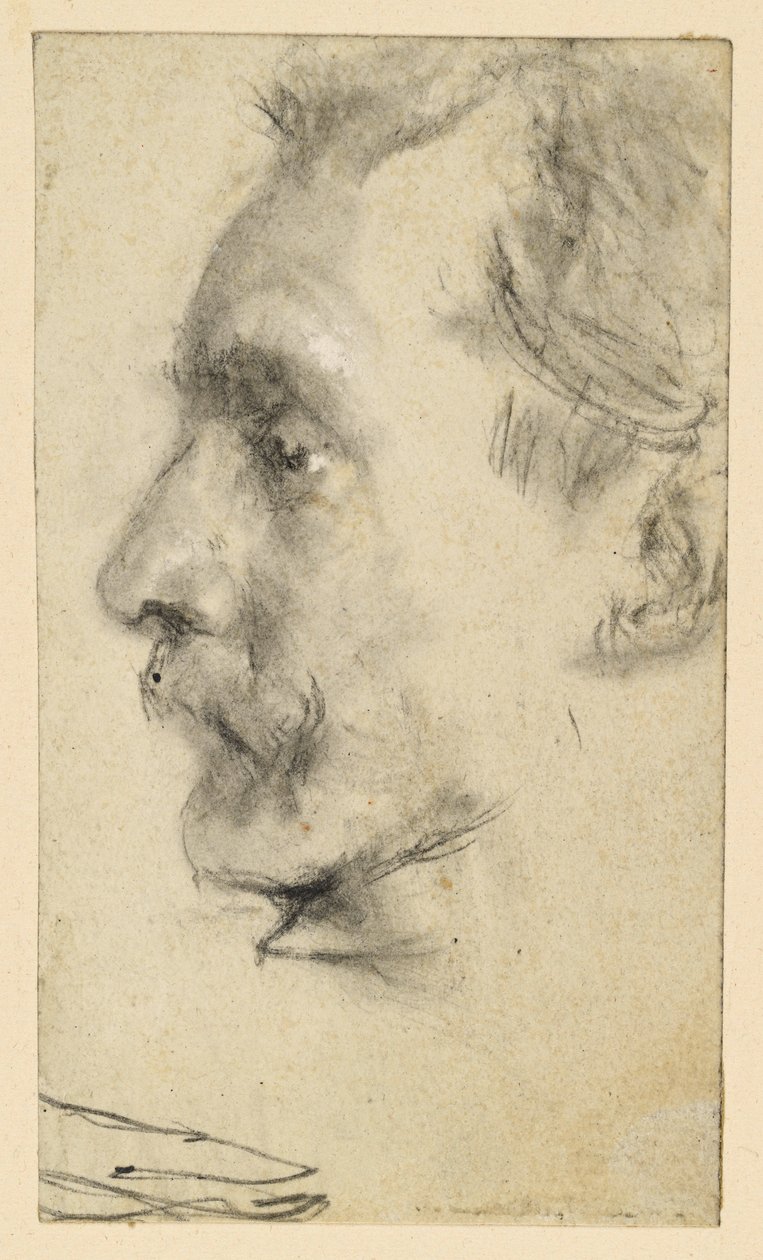 Perfil do rosto de um homem com bigode de Adolph Menzel