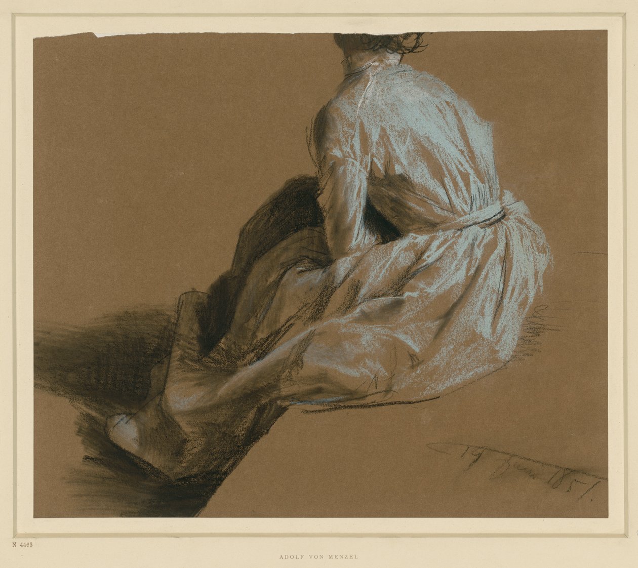 Estudo do vestuário de uma senhora sentada, vista de costas de Adolph Menzel