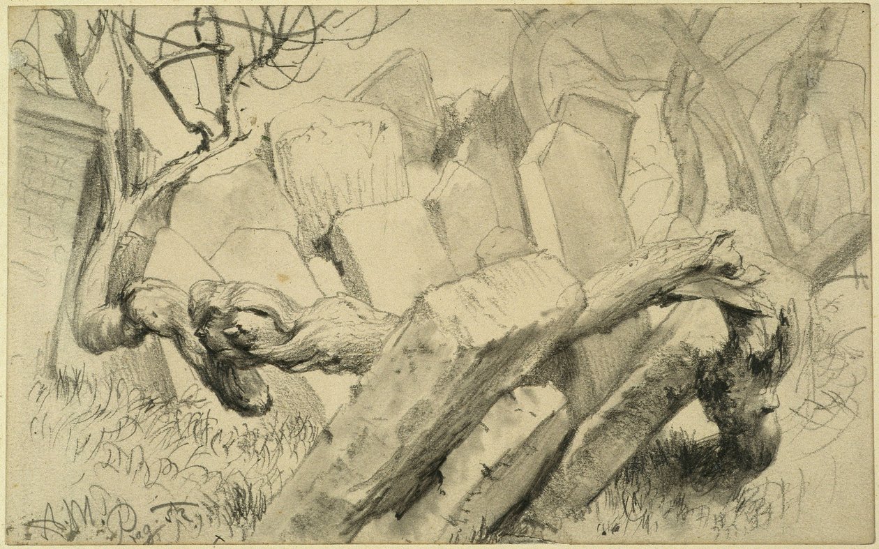 Lápides no cemitério judeu de Praga de Adolph Menzel