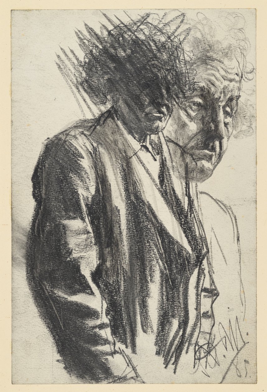 Meia-figura de um homem idoso (a cabeça foi descartada), o rosto repetido de Adolph Menzel