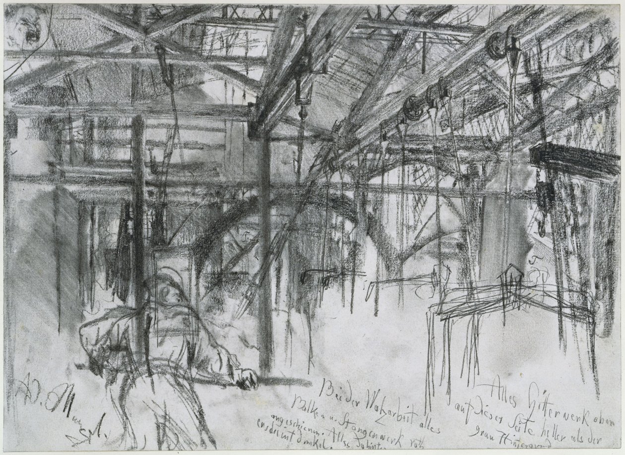 Pavilhão da fábrica de laminação de Königshütte. Estudo sobre «A fábrica de laminação de ferro. Ciclopes modernos» de Adolph Menzel