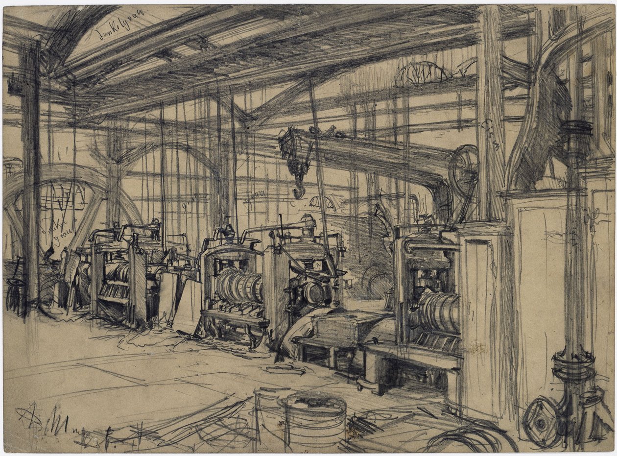 Pavilhão da fábrica de laminação de Königshütte. Estudo sobre «A fábrica de laminação de ferro. Ciclopes modernos» de Adolph Menzel
