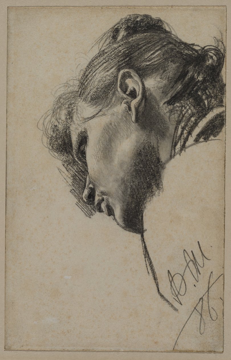 Cabeça de uma jovem vista de baixo, 1886. de Adolph Menzel
