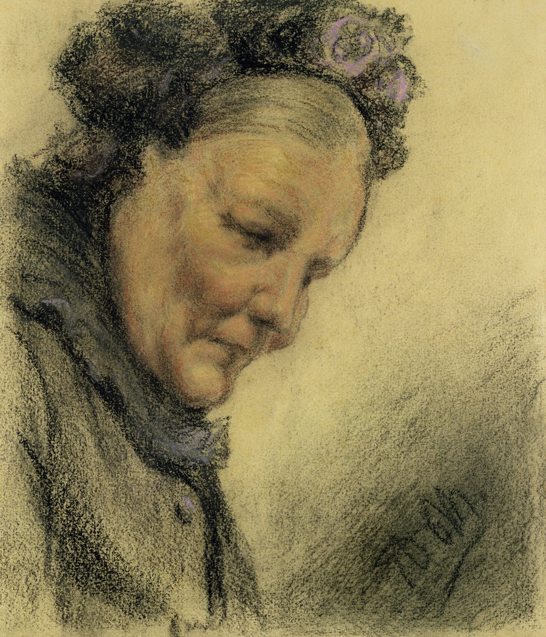 Cabeça de uma velha senhora (crayon e pastel sobre papel) de Adolph Menzel