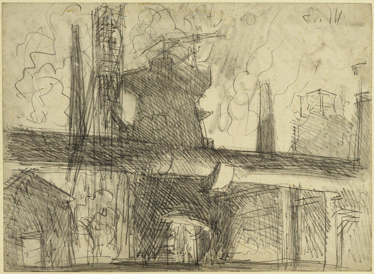 Alto-forno, chaminés e conduta em Königshütte de Adolph Menzel
