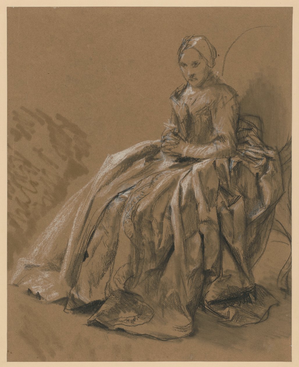 Dama da corte sentada voltada para a esquerda. Estudo para a pintura «Concerto de flauta de Frederico, o Grande, em Sanssouci» de Adolph Menzel