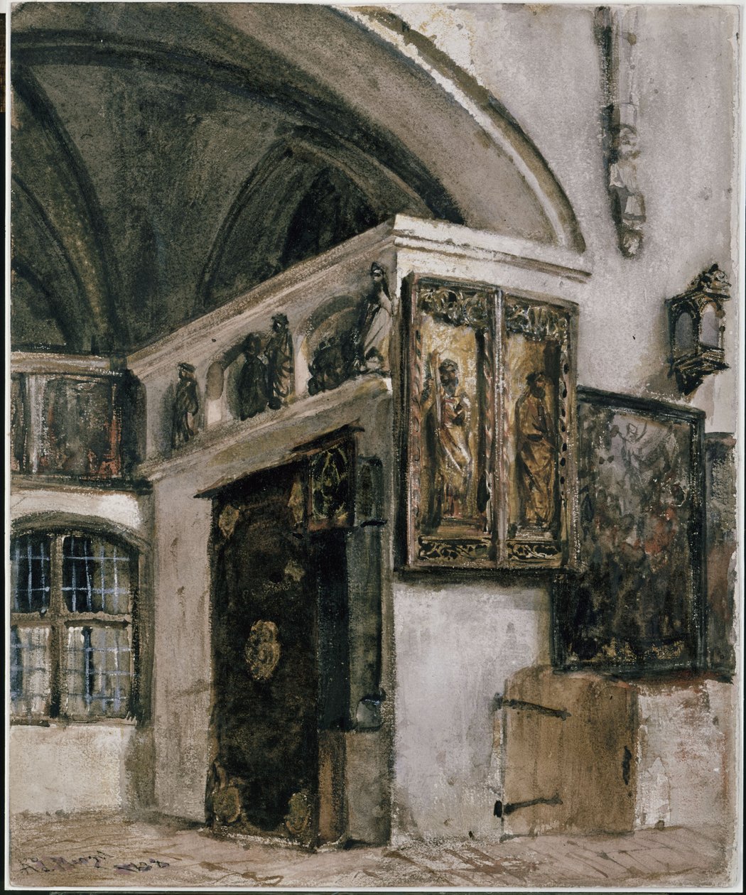Interior da igreja do mosteiro em Berlim de Adolph Menzel
