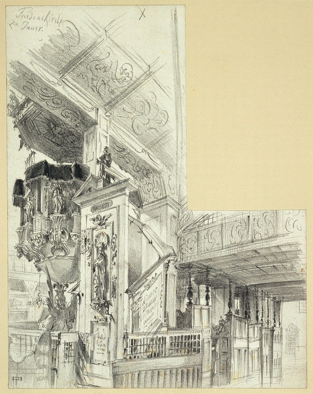 Interior com púlpito da Igreja da Paz em Jawor de Adolph Menzel