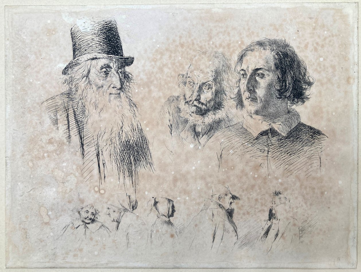 Estudos de cabeças e figuras, folha 2 da série «Experiências com o Radir» de Adolph Menzel
