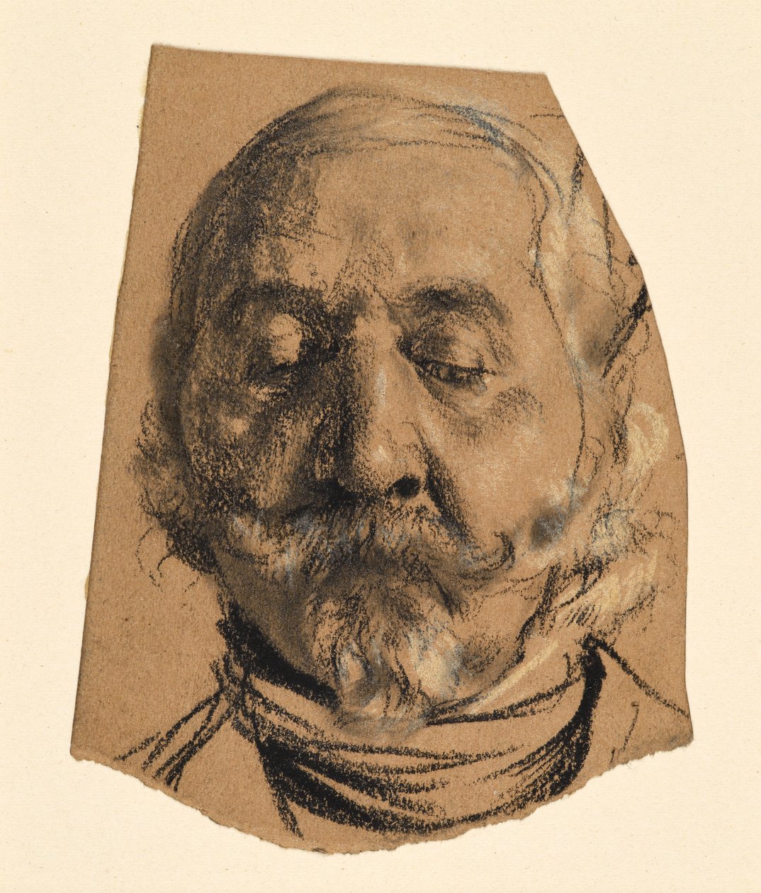 Cabeça de homem com bigode, mosca e olhos fechados de Adolph Menzel