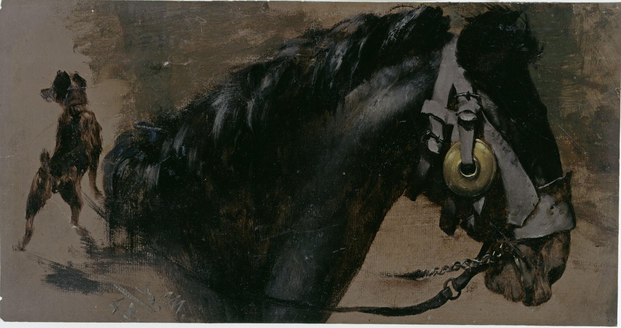 Cabeça de um cavalo e de um cão de Adolph Menzel