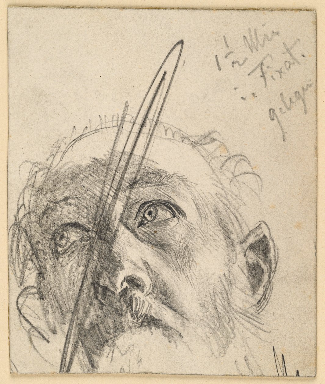 Cabeça de um homem de bigode a olhar para cima, com a cabeça ligeiramente inclinada de lado de Adolph Menzel