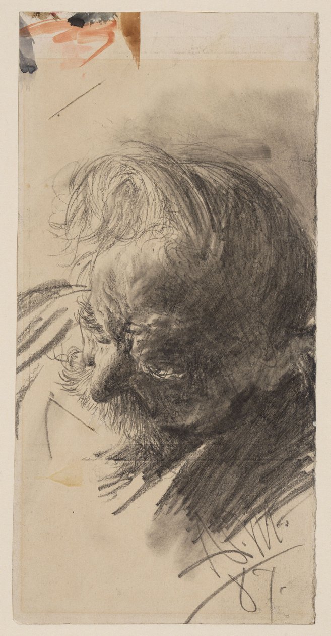 Estudo da cabeça de um homem idoso com barba de Adolph Menzel