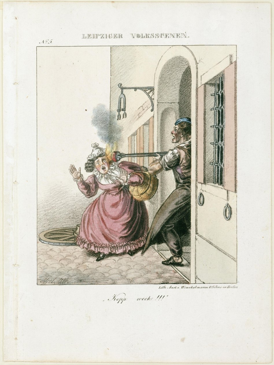 «Tira a cabeça daí!». De: Cenas populares de Leipzig de Adolph Menzel