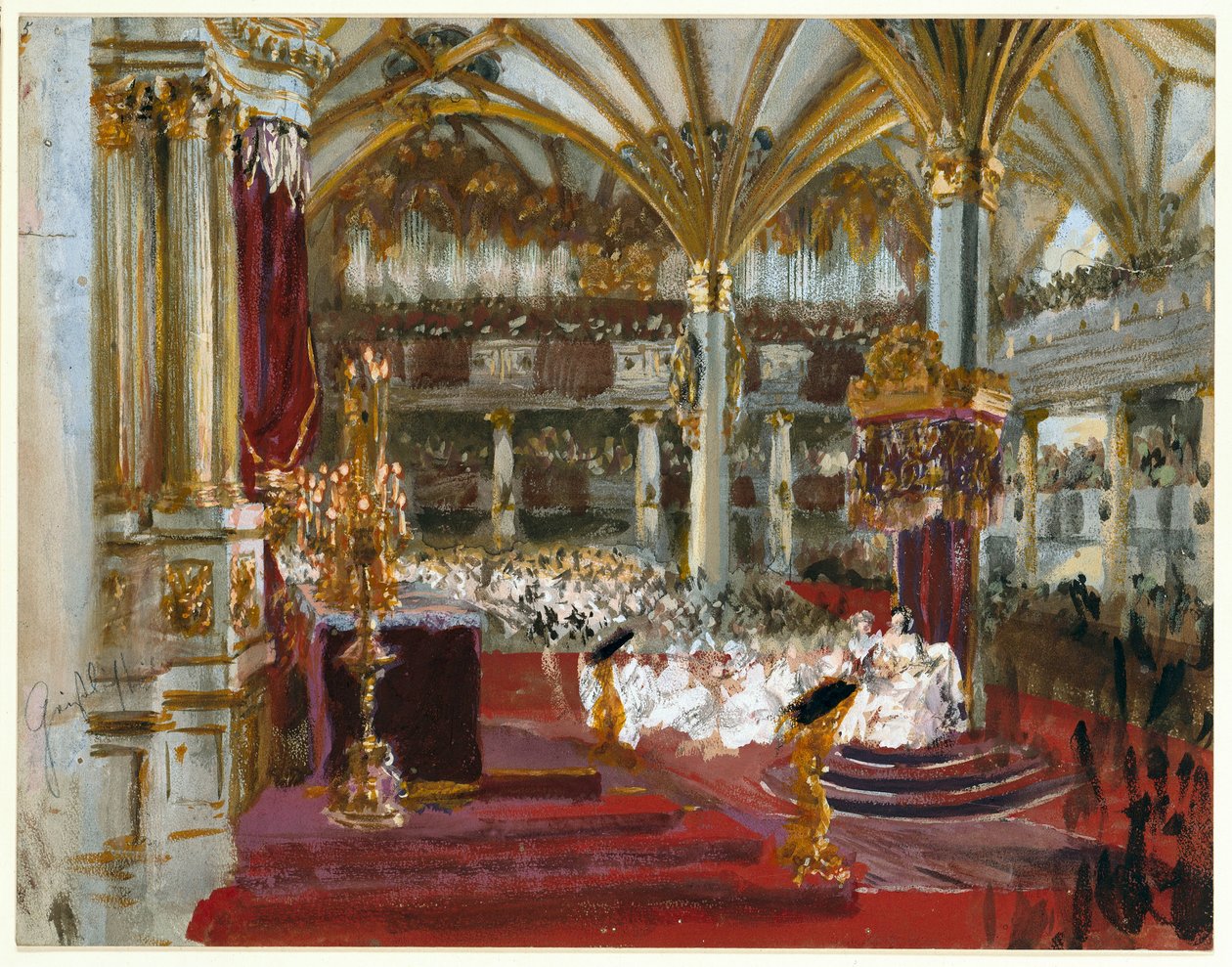 Coroação de Guilherme I na igreja do castelo de Königsberg, 1861 de Adolph Menzel