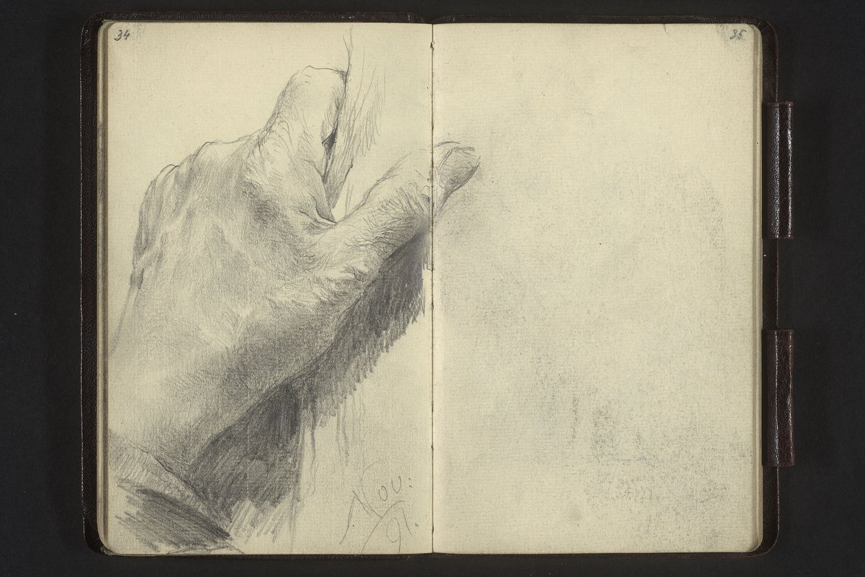 A mão esquerda a segurar um objeto de Adolph Menzel