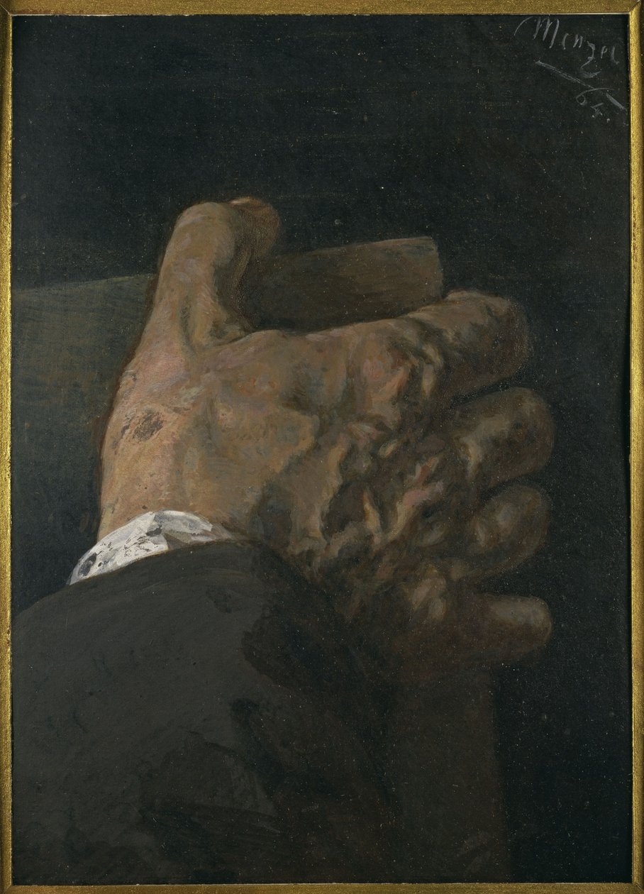 Mão masculina segurando uma tábua de Adolph Menzel
