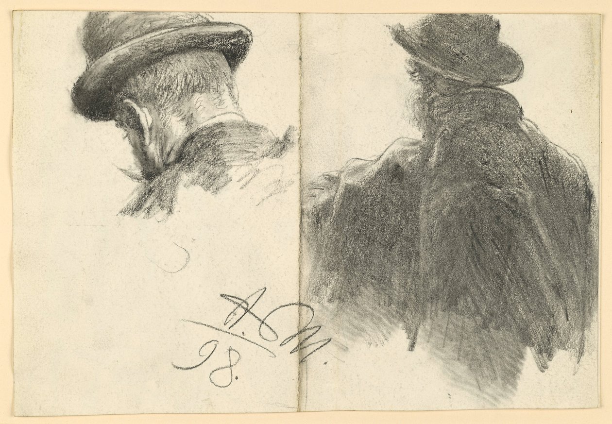 Homem com chapéu visto de costas, cabeça repetida de Adolph Menzel